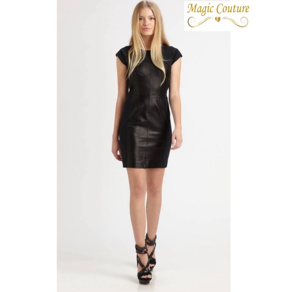 ❌SOLD❌Rebecca Taylor Lamb Leather Paneled Dress🖤🖤🖤 - Picture 2 of 14